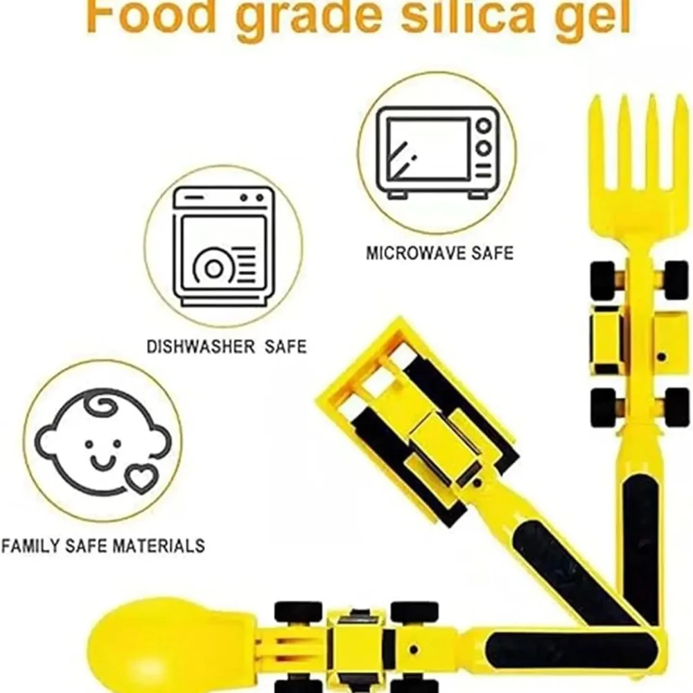 Fun Dinosaur Tableware Sets Children Tableware Set Bulldozer Excavator Spoon Fork Knife Shovel Dining Tool Suit BPA Free thumbnail 6