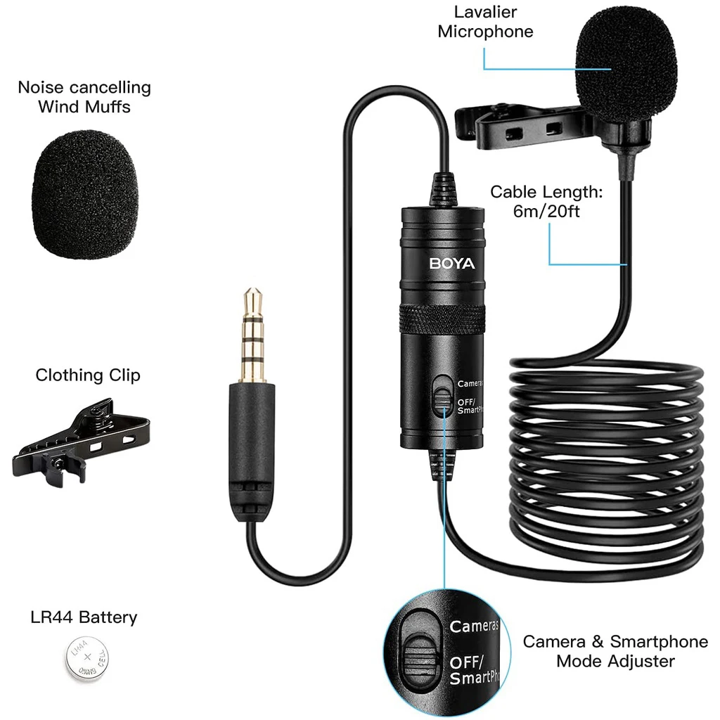 BOYA BY-M1 6m Professional Condenser Lavalier Lapel Microphone for PC Computer Laptop Smartphone iPhone DSLR Youtube Streaming thumbnail 2