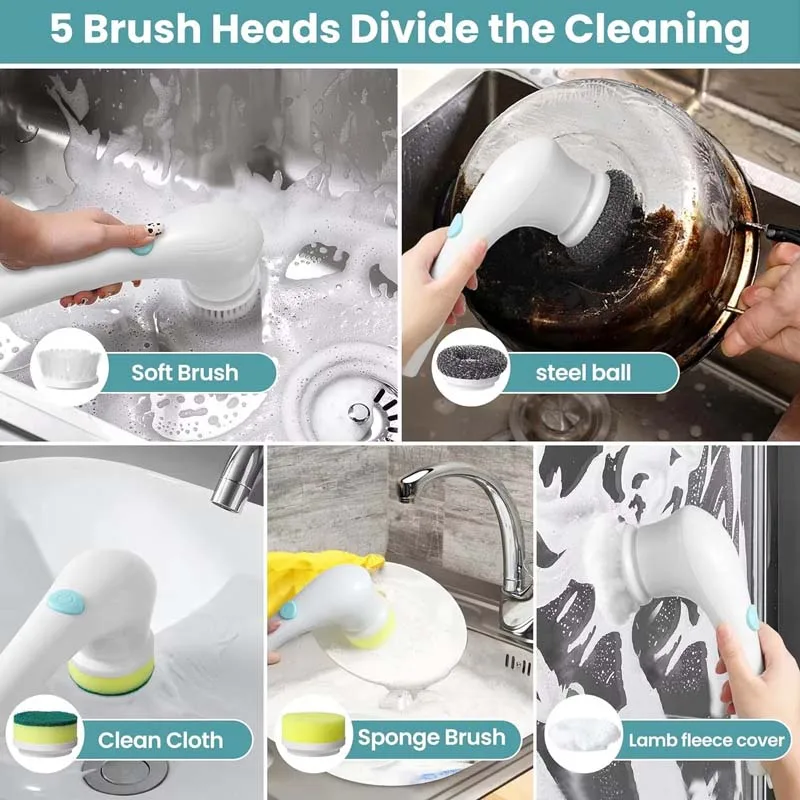 Usb Rechargeable Kitchen Dish Washing Brush Sink Cleaner Bathroom Bathtub Clean Brush Spin Scrubber Electric Cleaning Brush thumbnail 5