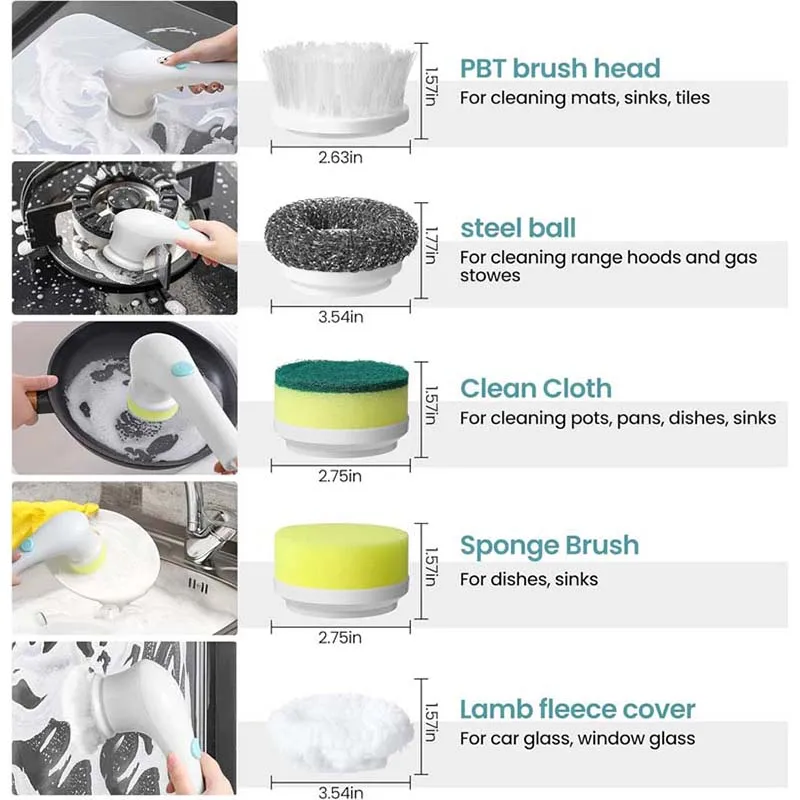Usb Rechargeable Kitchen Dish Washing Brush Sink Cleaner Bathroom Bathtub Clean Brush Spin Scrubber Electric Cleaning Brush thumbnail 4