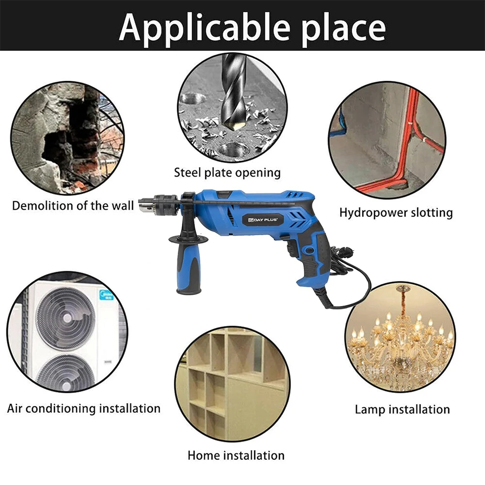 Hammer Drill 240V for Wood Metal Concrete, 850W Corded Electric Impact Drill 3000rpm Variable Speed, 2 in 1 with 360° Rotating thumbnail 2