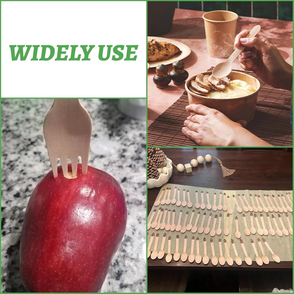 50-500Pcs Disposable Wooden Spoon Fork Knife Cutlery Set 16cm/14cm Wooden Tableware for Fruit Picnic Wedding Party Dessert Cake thumbnail 6