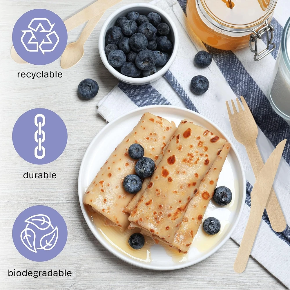 50-500Pcs Disposable Wooden Spoon Fork Knife Cutlery Set 16cm/14cm Wooden Tableware for Fruit Picnic Wedding Party Dessert Cake thumbnail 4