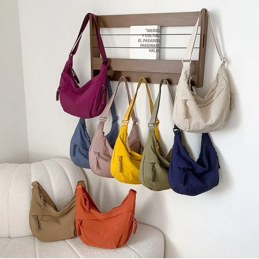 Casual Canvas Crossbody Bags Korean Simplified Large Capacity Sports Hobos Bag Solid Color Lightweight Dumpling Bag Women thumbnail 3
