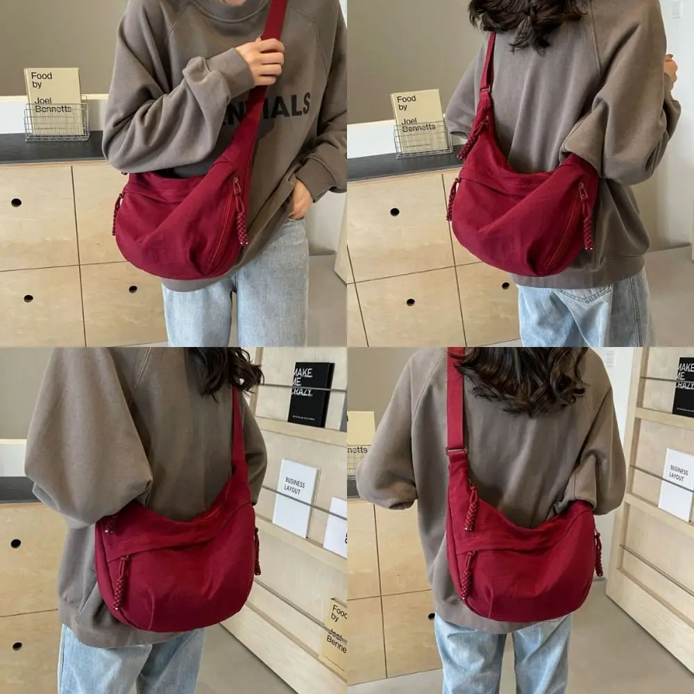 Casual Canvas Crossbody Bags Korean Simplified Large Capacity Sports Hobos Bag Solid Color Lightweight Dumpling Bag Women thumbnail 5