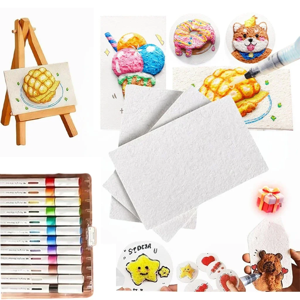 With Drawing Pens Magics Texture Painting Kit with 10 Foam Paint Paper 12 Markers DIY Bubble Drawing Pens for Painting Art Craft thumbnail 2