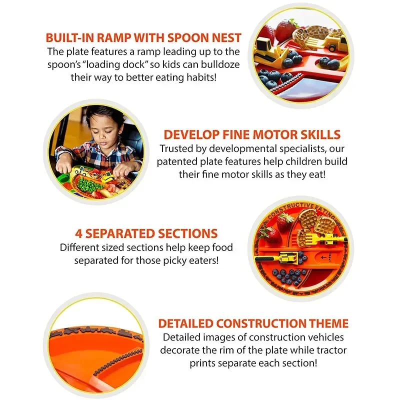 Festival Kids Tableware Car Bulldozer Excavator Shovel Plate Fork Spoon Dinnerware Set Children Tableware Kitchen Gadget BPAFree thumbnail 6