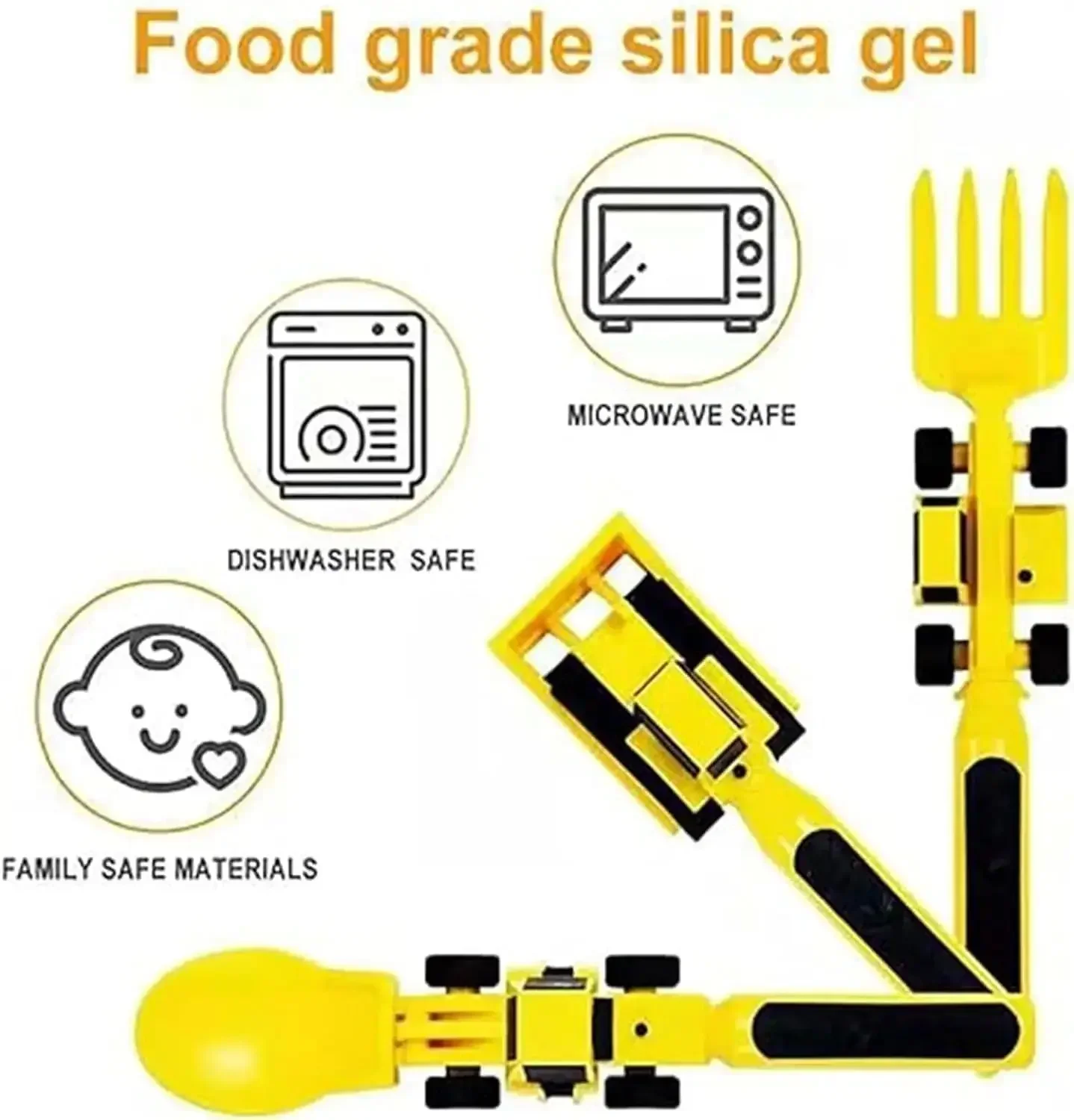 Festival Kids Tableware Car Bulldozer Excavator Shovel Plate Fork Spoon Dinnerware Set Children Tableware Kitchen Gadget BPAFree thumbnail 2