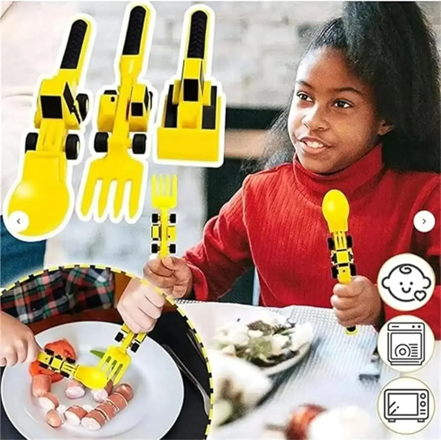 Festival Kids Tableware Car Bulldozer Excavator Shovel Plate Fork Spoon Dinnerware Set Children Tableware Kitchen Gadget BPAFree thumbnail 4