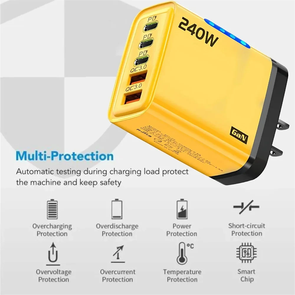 240W GaN USB C Charger 5 in 1 Fast Charging Phone Charger Power Adapter For iPhone Samsung Xiaomi Type C EU/US Plug Wall Charger thumbnail 4
