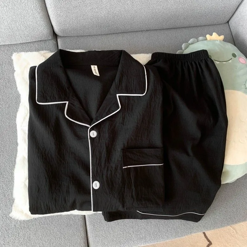 Men's Luxury New Pajama Set Solid Color Short Sleeve Lapel Top And Elastic Shorts Plus Size Pajamas Summer Loungewear Sleepwear thumbnail 3