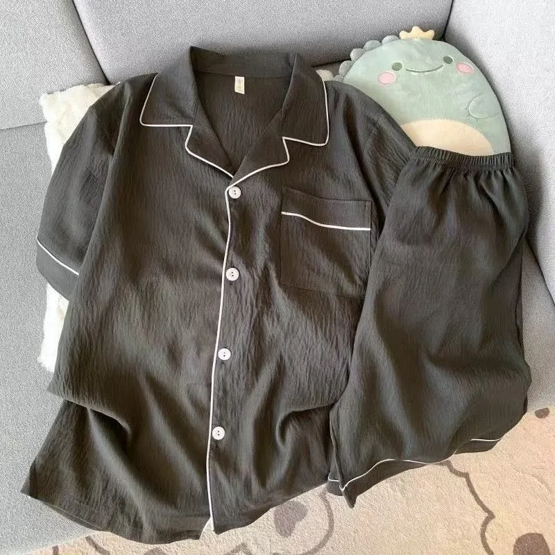 Men's Luxury New Pajama Set Solid Color Short Sleeve Lapel Top And Elastic Shorts Plus Size Pajamas Summer Loungewear Sleepwear thumbnail 6
