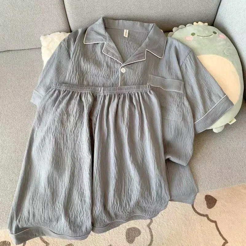 Men's Luxury New Pajama Set Solid Color Short Sleeve Lapel Top And Elastic Shorts Plus Size Pajamas Summer Loungewear Sleepwear thumbnail 5