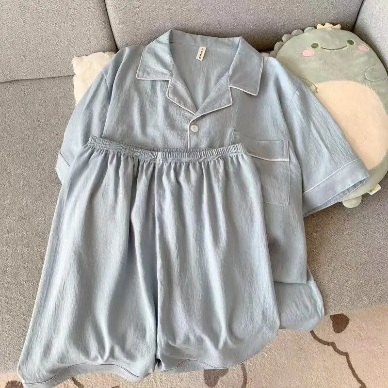 Men's Luxury New Pajama Set Solid Color Short Sleeve Lapel Top And Elastic Shorts Plus Size Pajamas Summer Loungewear Sleepwear thumbnail 2