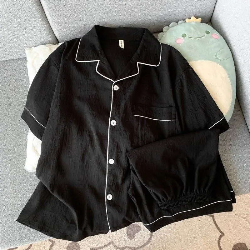 Men's Luxury New Pajama Set Solid Color Short Sleeve Lapel Top And Elastic Shorts Plus Size Pajamas Summer Loungewear Sleepwear thumbnail 4
