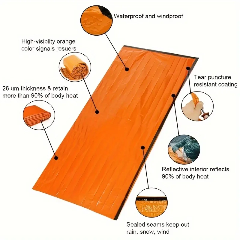 Portable Waterproof Emergency Survival Sleeping Bag Outdoor Camping Travel Safety Survival Tools First Aid Kit Mylar Blanket thumbnail 6