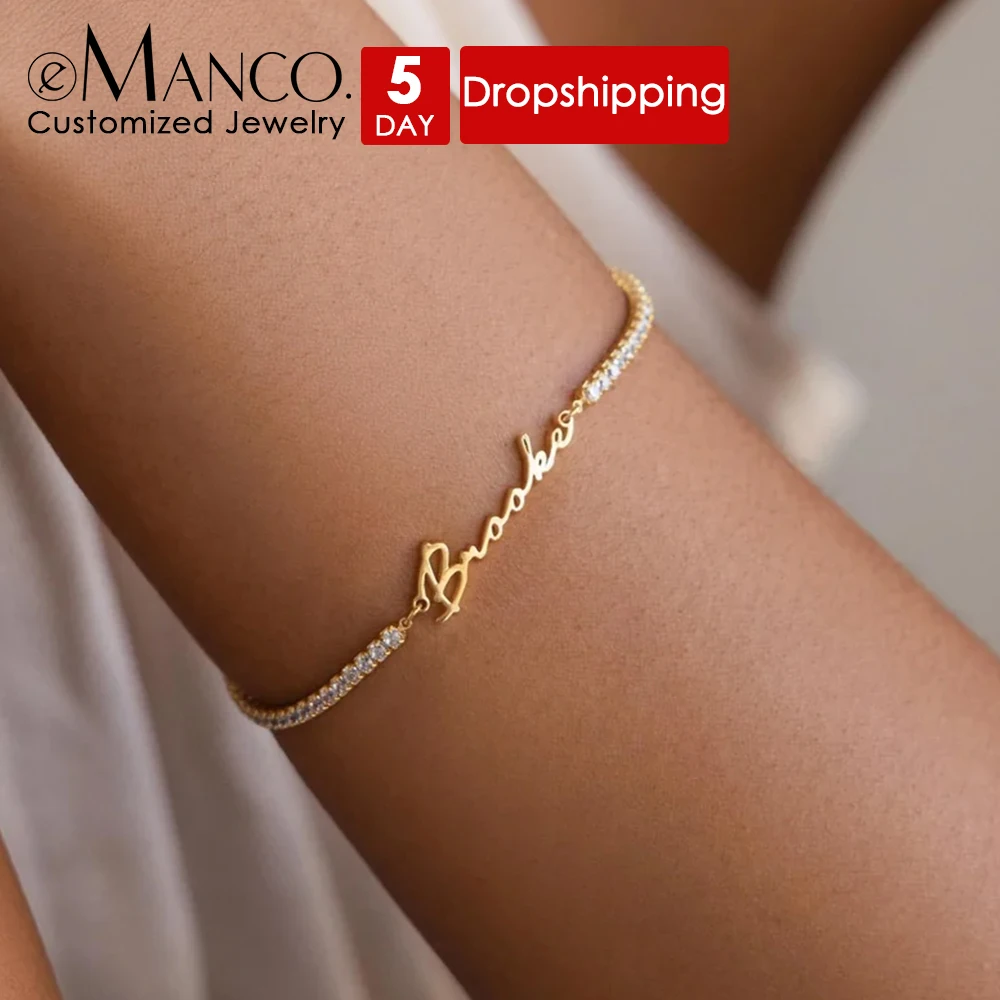 eManco Fashion Customized Name Bracelets Letter Stainless Steel Personalized Bracelets For Women bangle Jewelry Not Allergic Gif