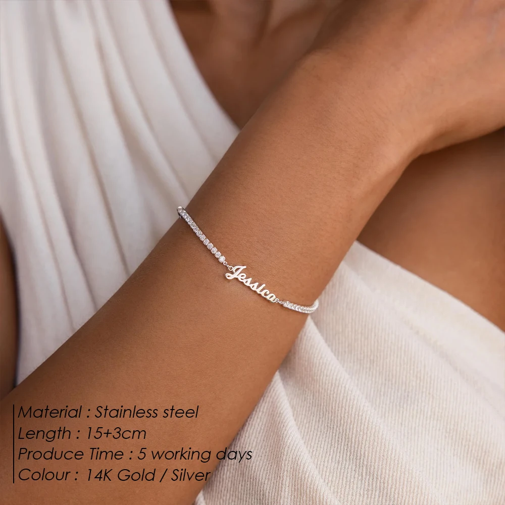 eManco Fashion Customized Name Bracelets Letter Stainless Steel Personalized Bracelets For Women bangle Jewelry Not Allergic Gif thumbnail 2