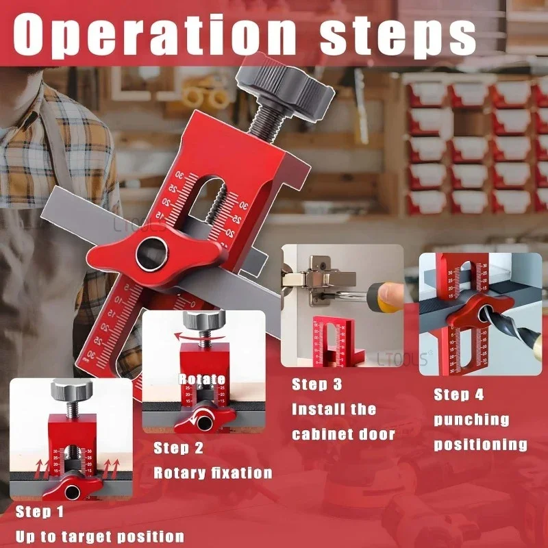 2 in 1 Cabinet Door Installation Positioner, 6/8/10mm Rebounder Punched Mounting Jig Wardrobe Cabinet Door Panel Installation thumbnail 6