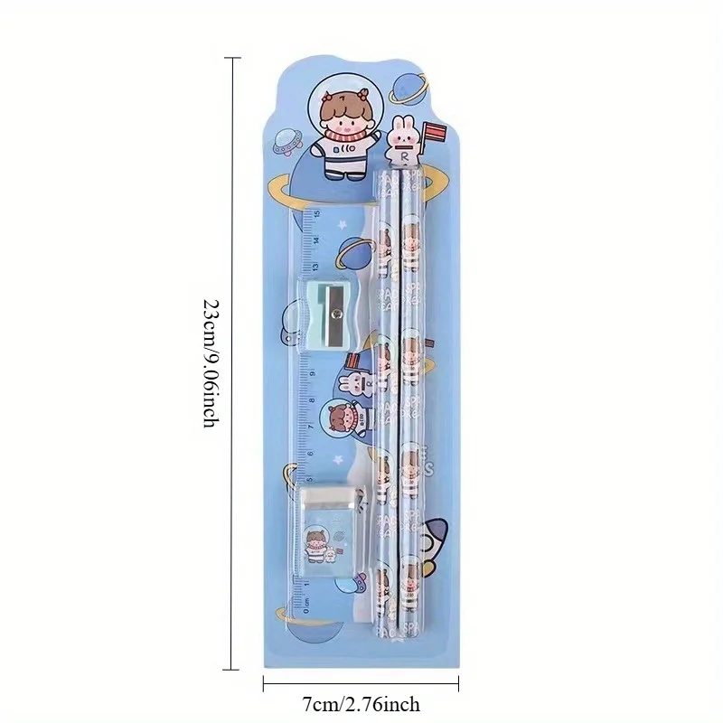 1/6pcs Back To School Gift Set Wooden Pencil Eraser Ruler Sharpener Box Learning Stationery Prize for Students thumbnail 3