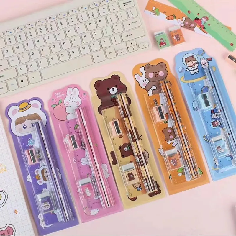 1/6pcs Back To School Gift Set Wooden Pencil Eraser Ruler Sharpener Box Learning Stationery Prize for Students thumbnail 4