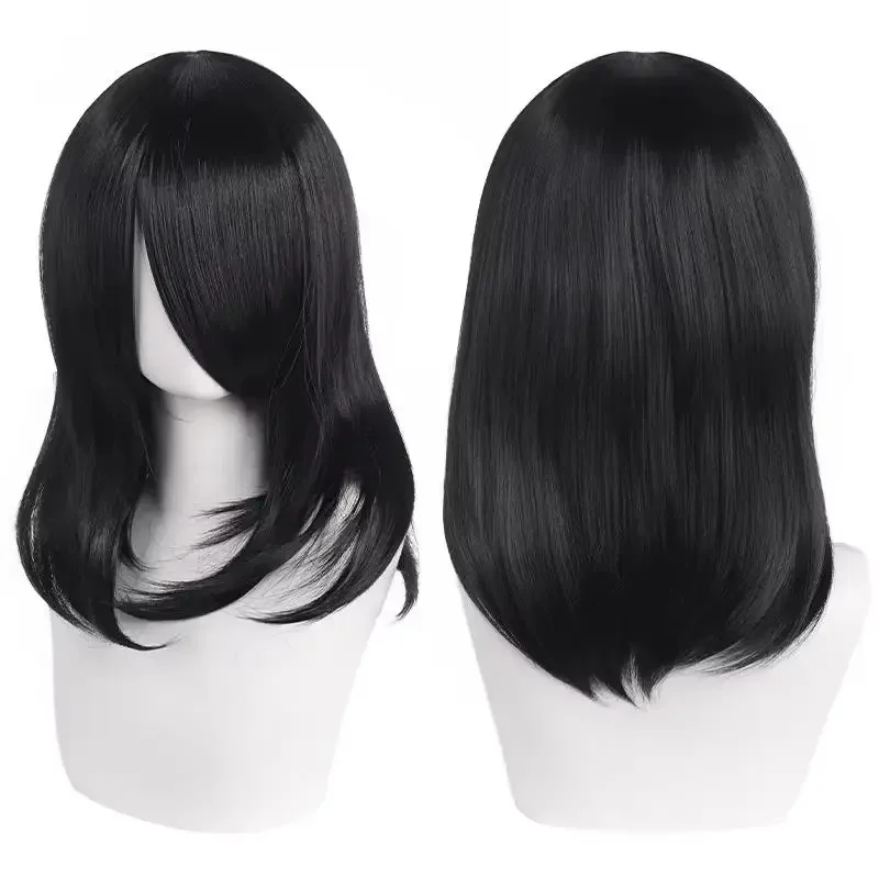 QQXCAIW High Quality 40cm Medium Cosplay Wig With Bang Black Blond Pink Red Blue Purple Heat Resistant Synthetic Hair Wigs thumbnail 5