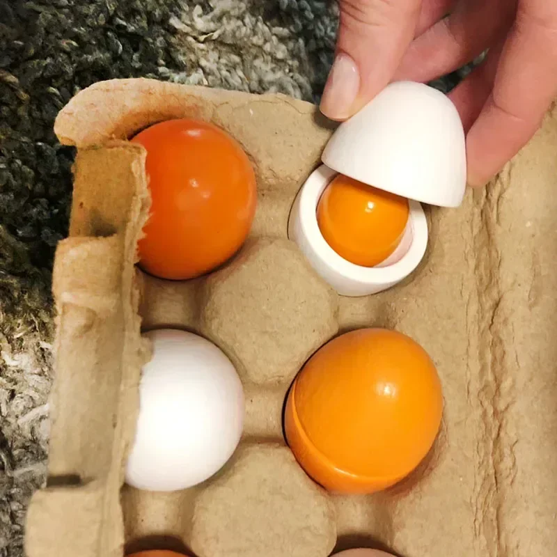 6pcs/Box Kids Wooden Artificial Egg Set Easter DIY Toy Wooden House Game Kitchen Egg Toys Early Education Food Toys for Children thumbnail 3