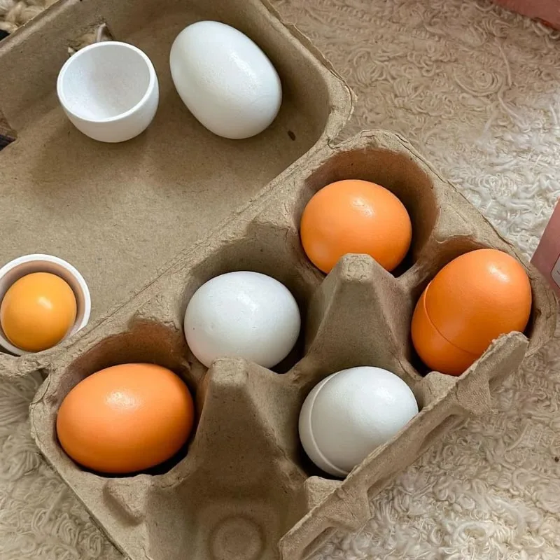 6pcs/Box Kids Wooden Artificial Egg Set Easter DIY Toy Wooden House Game Kitchen Egg Toys Early Education Food Toys for Children thumbnail 6