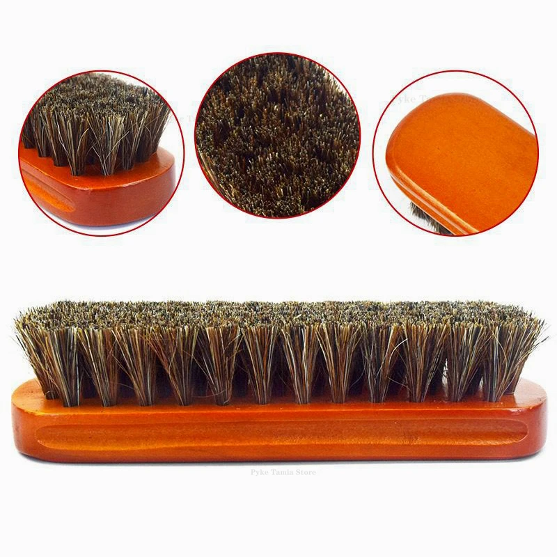 Quality Leather Shoe Brush Solid Wooden Handle Details Polishing and Cleaning  Brush Horse Hair Soft Wood Brush Shoe Accessories thumbnail 2