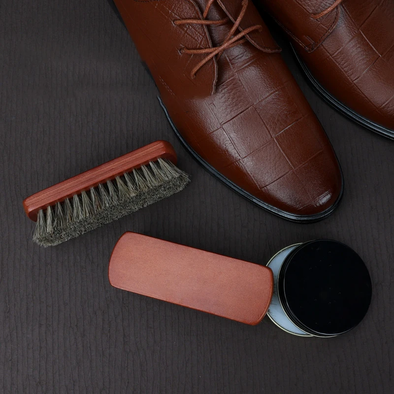 Quality Leather Shoe Brush Solid Wooden Handle Details Polishing and Cleaning  Brush Horse Hair Soft Wood Brush Shoe Accessories thumbnail 5