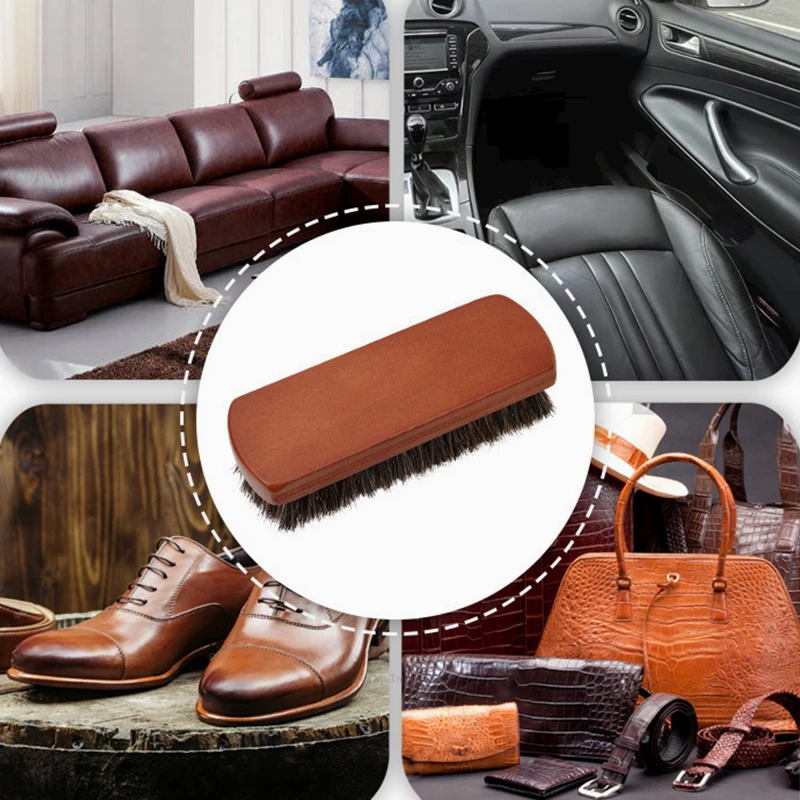 Quality Leather Shoe Brush Solid Wooden Handle Details Polishing and Cleaning  Brush Horse Hair Soft Wood Brush Shoe Accessories thumbnail 6