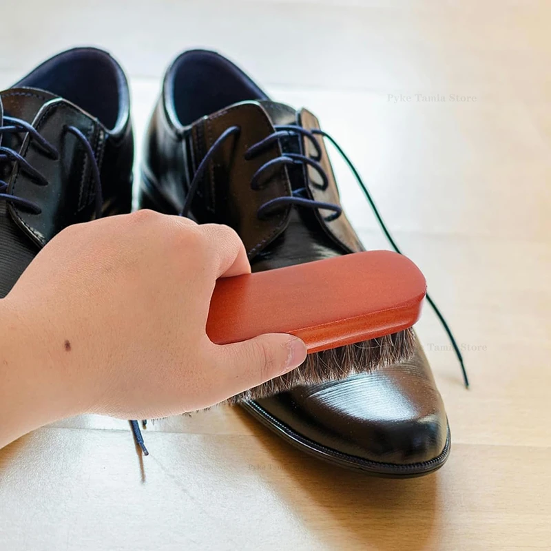 Quality Leather Shoe Brush Solid Wooden Handle Details Polishing and Cleaning  Brush Horse Hair Soft Wood Brush Shoe Accessories thumbnail 4