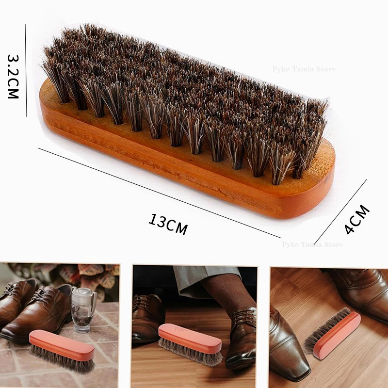 Quality Leather Shoe Brush Solid Wooden Handle Details Polishing and Cleaning  Brush Horse Hair Soft Wood Brush Shoe Accessories thumbnail 3