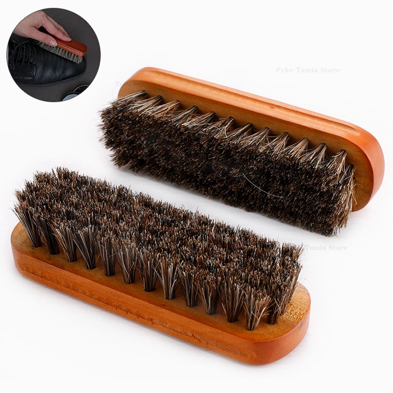 Quality Leather Shoe Brush Solid Wooden Handle Details Polishing and Cleaning  Brush Horse Hair Soft Wood Brush Shoe Accessories