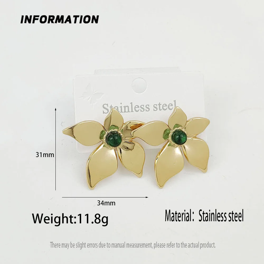 Charming maple leaf shape emerald gold plated 18K women's earrings, high quality waterproof earrings, wife's gift thumbnail 2