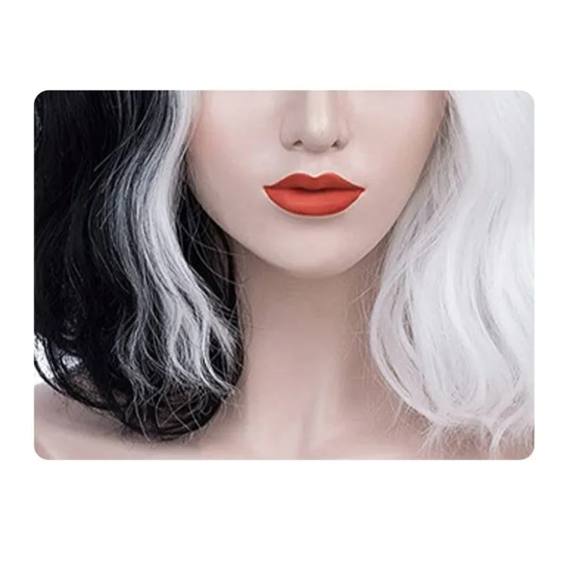 BERON Women's Short Curly Hair Black and White Yin-yang Wig Wavy Wig Halloween Cosplay Wig Headband thumbnail 4