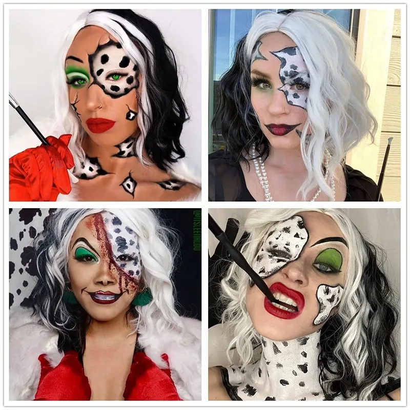 BERON Women's Short Curly Hair Black and White Yin-yang Wig Wavy Wig Halloween Cosplay Wig Headband thumbnail 5