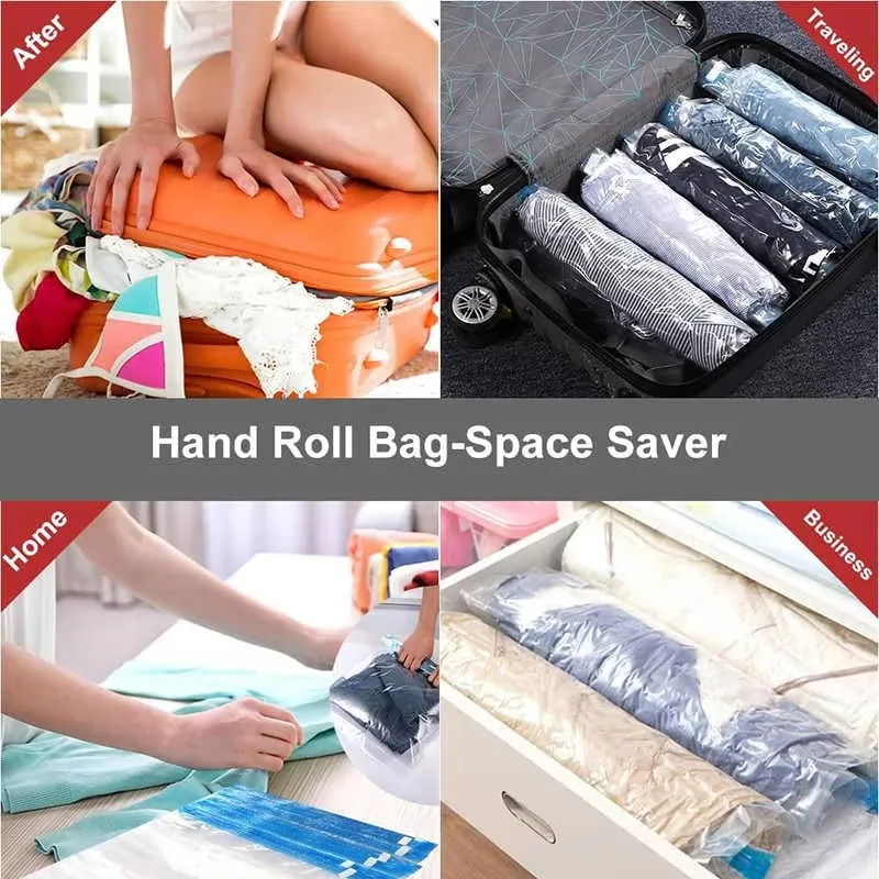 5 Pack Vacuum Compression Bags for Travel-Reusable Space Saving Storage No Pump Needed, Leak-Proof Organizer for Clothes&Luggage thumbnail 2