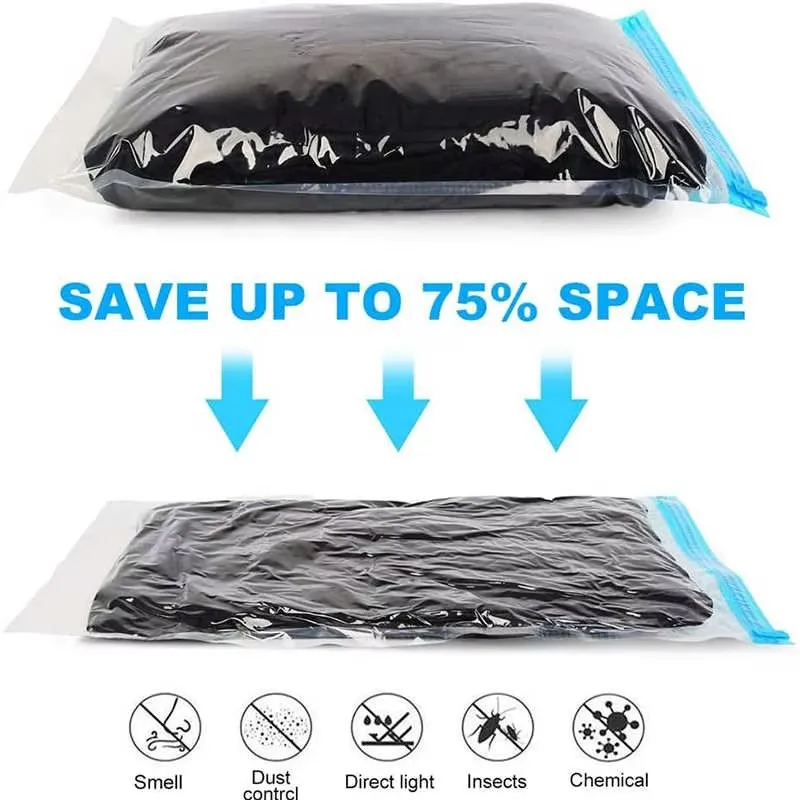 5 Pack Vacuum Compression Bags for Travel-Reusable Space Saving Storage No Pump Needed, Leak-Proof Organizer for Clothes&Luggage thumbnail 3