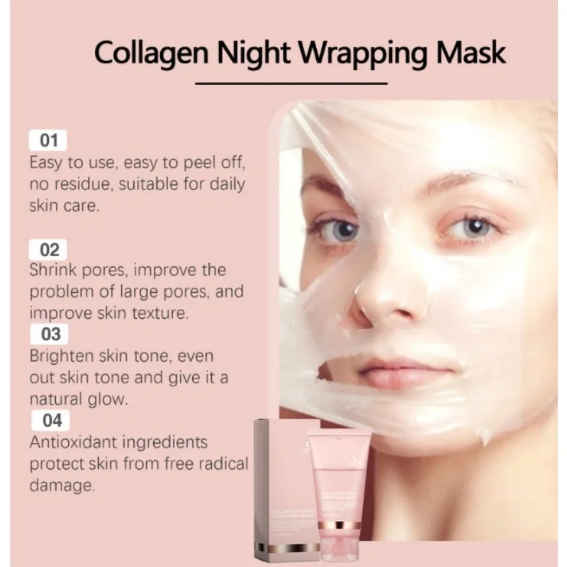 Collagen Peel-off Mask Night Wrapping Facial Mask Deeply Moisturizing Hydrating Firming Skin Facial Mask Daily Face Skin Care thumbnail 2