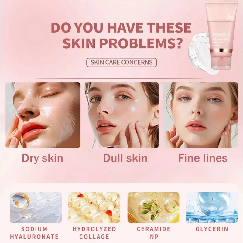 Collagen Peel-off Mask Night Wrapping Facial Mask Deeply Moisturizing Hydrating Firming Skin Facial Mask Daily Face Skin Care thumbnail 6