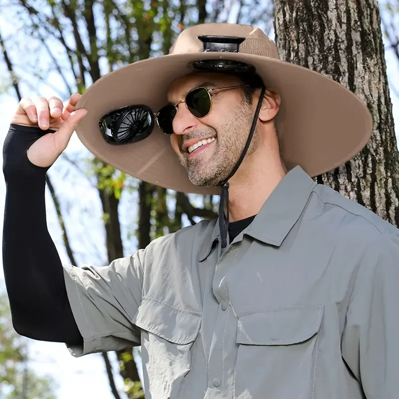 Large Size Quick Dry Bucket Hat with Solar Powered Fan USB Charging Sun Hat for Men Outdoor Hiking Camping Fishing Cooling Wear thumbnail 3