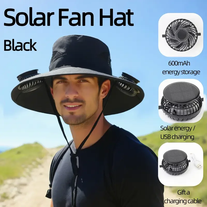 Large Size Quick Dry Bucket Hat with Solar Powered Fan USB Charging Sun Hat for Men Outdoor Hiking Camping Fishing Cooling Wear thumbnail 4