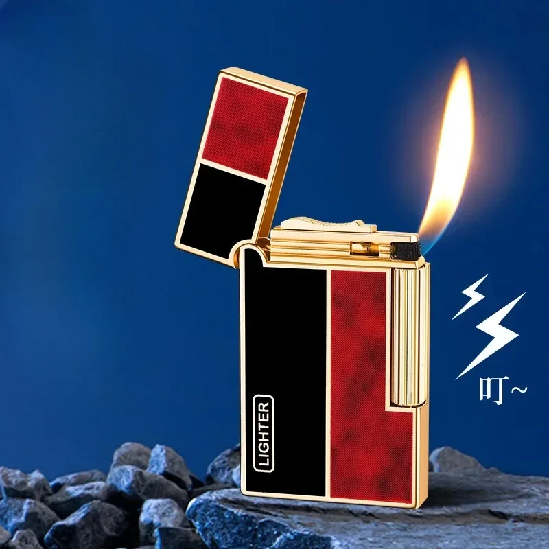 Steel Tone Grinding Wheel Open Flame Gas Lighter Side Slide Oblique Fire Metal Torch Lighter Cigarette Gift Men Gadget Birthday thumbnail 2