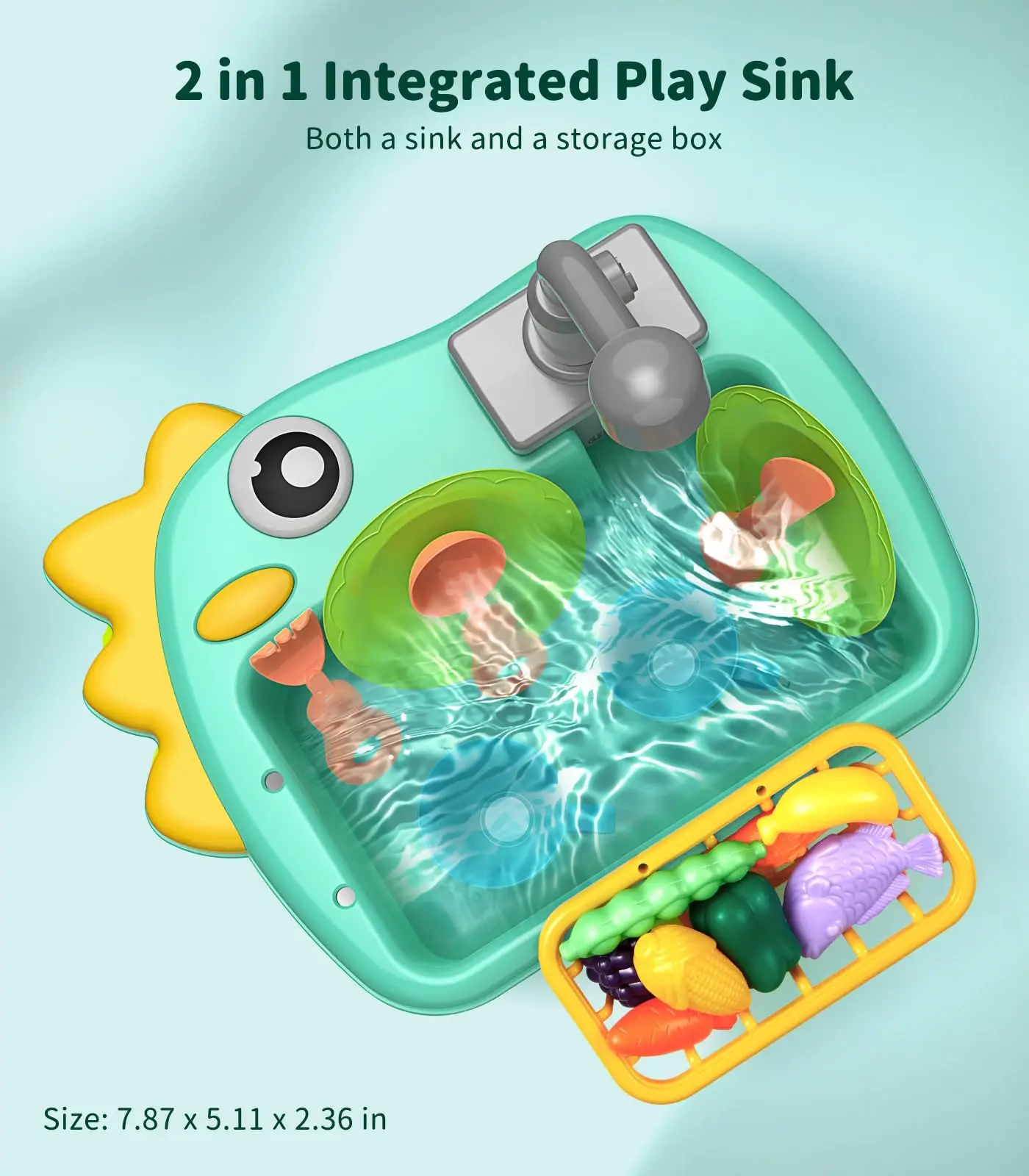 Toddler Sink Toy Play Sink with Running Water Automatic Water Cycle System Kitchen Kid Pretend Role Play Dinosaur Dishwasher Toy thumbnail 5