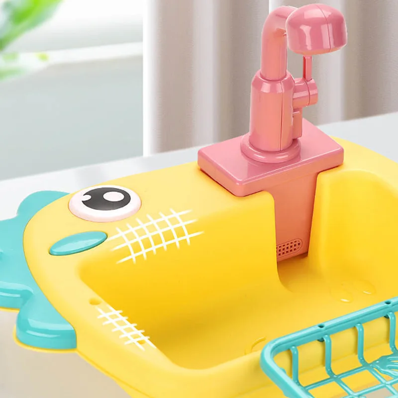 Toddler Sink Toy Play Sink with Running Water Automatic Water Cycle System Kitchen Kid Pretend Role Play Dinosaur Dishwasher Toy thumbnail 6