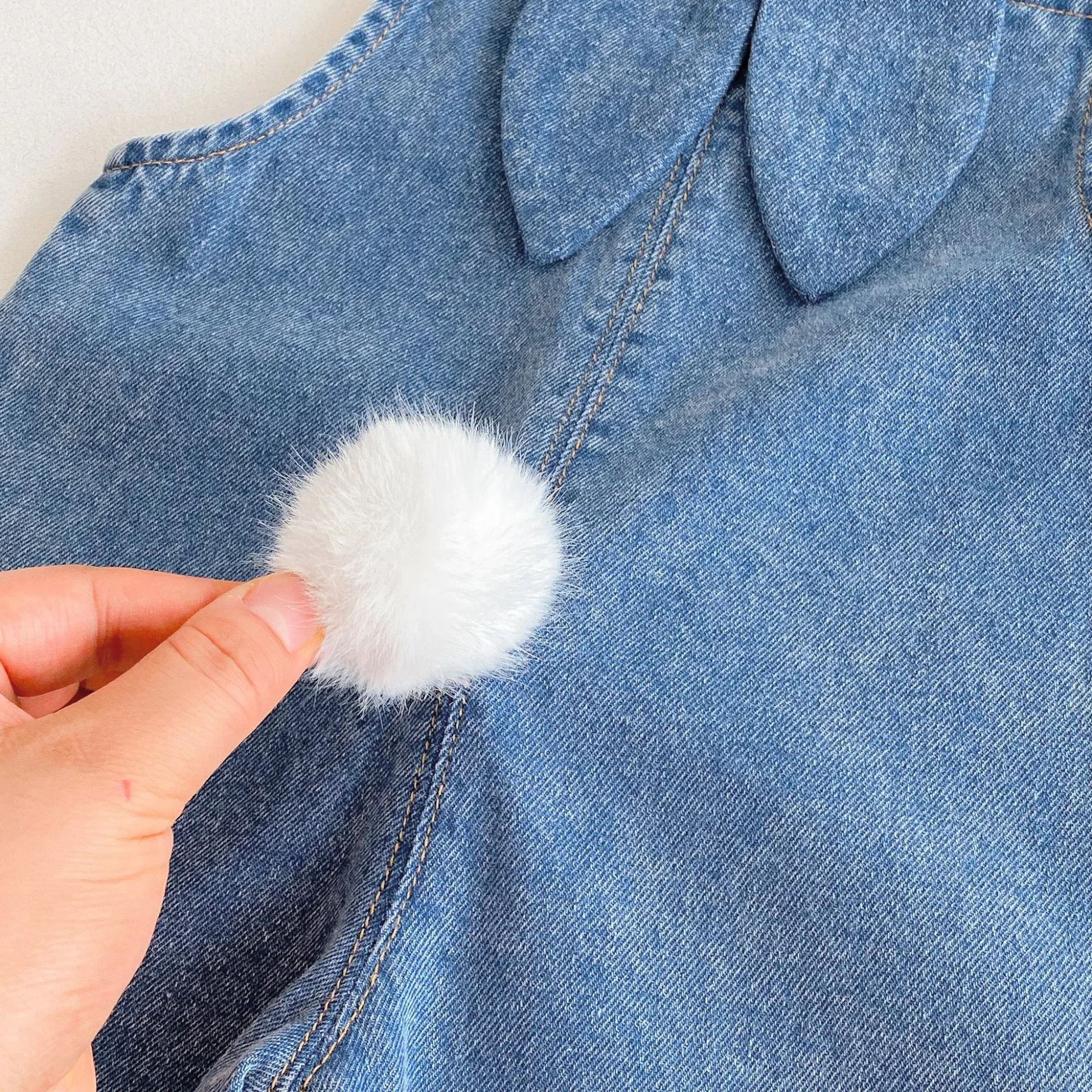 Autumn and winter baby denim overalls with rabbit ears, cute long pants and one-piece pants thumbnail 6