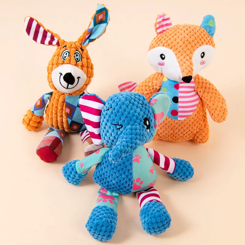 Pet Dog Plush Toy Cute Fox Elephant Bite Resistant Interactive Squeaky Dog Chewing Toy Dog Teeth Cleaning Sounding Doll Chew Toy thumbnail 3