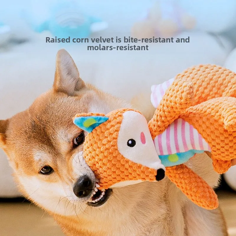 Pet Dog Plush Toy Cute Fox Elephant Bite Resistant Interactive Squeaky Dog Chewing Toy Dog Teeth Cleaning Sounding Doll Chew Toy thumbnail 2