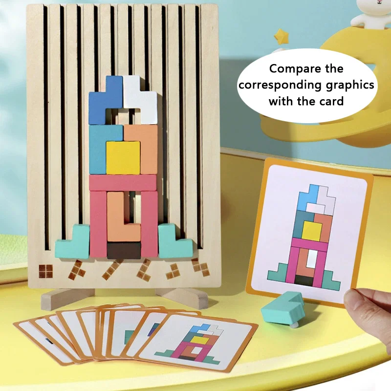 Wooden 3D Russian Blocks Puzzle Brain Teasers Toy Tangram Jigsaw Intelligence Colorful Blocks Montessori Educational thumbnail 2